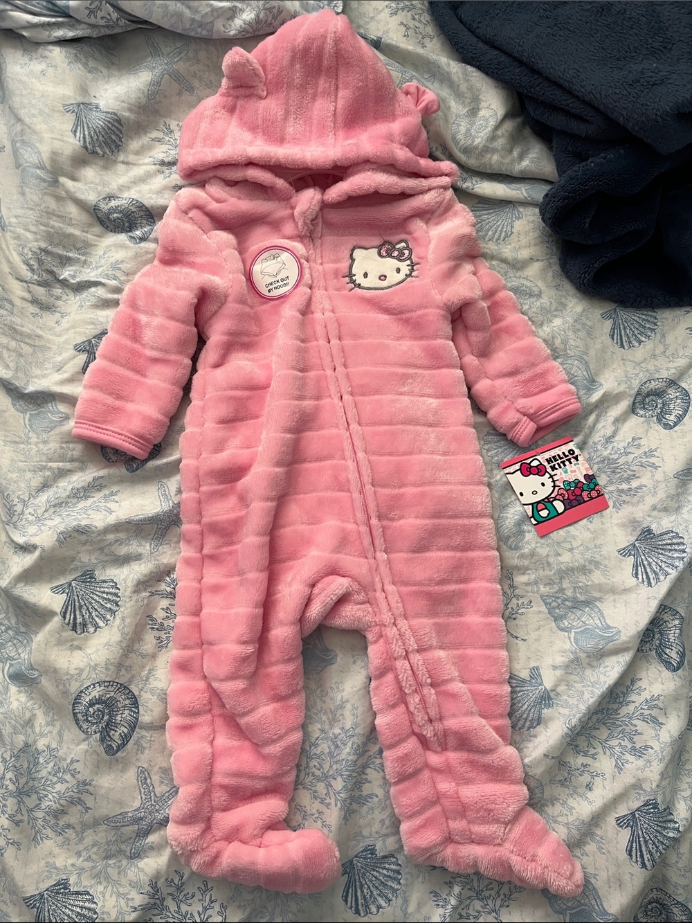 Hello Kitty Pink Plush Hooded Onesie For A Baby
